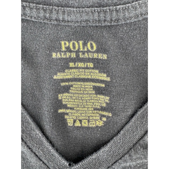 Polo Ralph Lauren Shirt Men's Short Sleeve V-Neck Black Red Pony Size XL - Picture 5 of 9